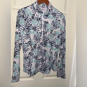 Tommy Bahama Golf Womens Shirt Large Floral Tropical 1/4 Zip Athletic Mock Neck